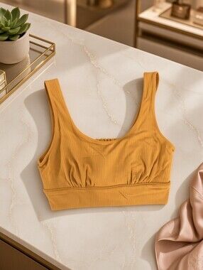 Old Navy Mustard Yellow Ribbed Ruched Crop Top / Bralette — Size S